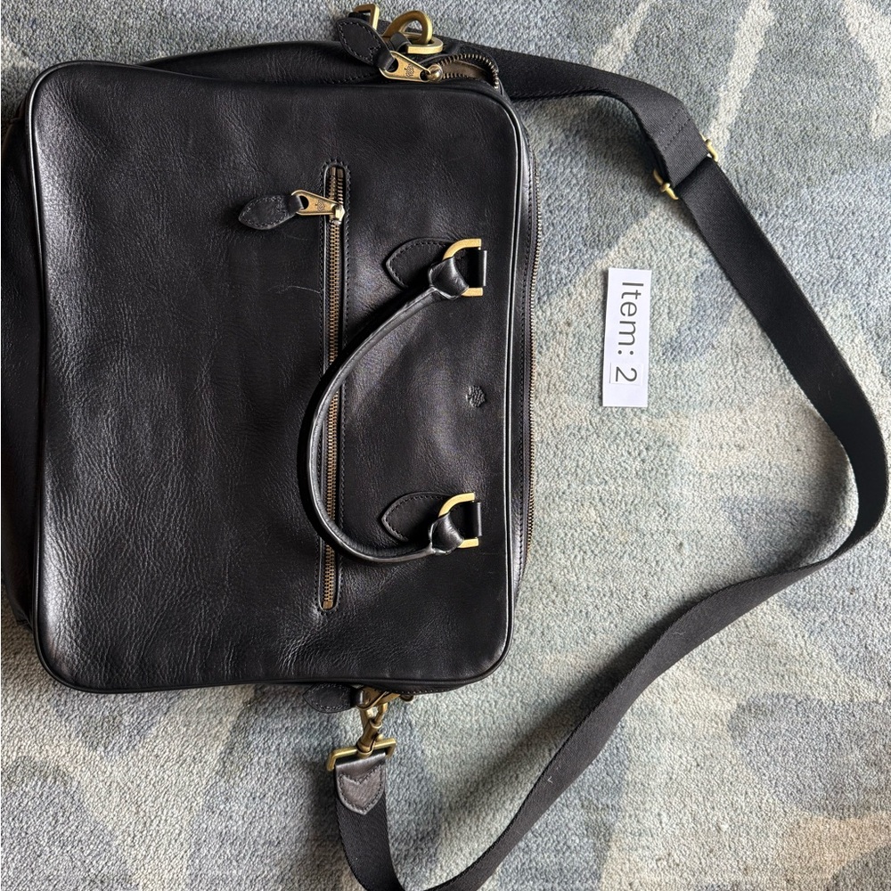 Mulberry Black Leather Briefcase with Gold Hardware